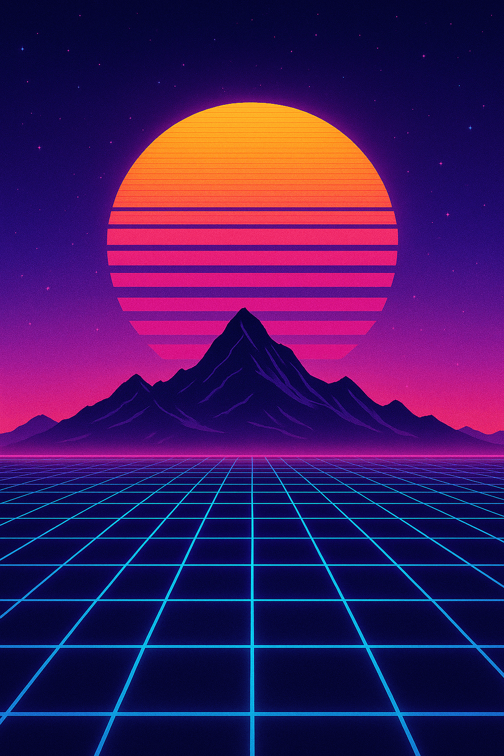 Synthwave Sunset — Retro Neon Grid Landscape - Doublenightprints