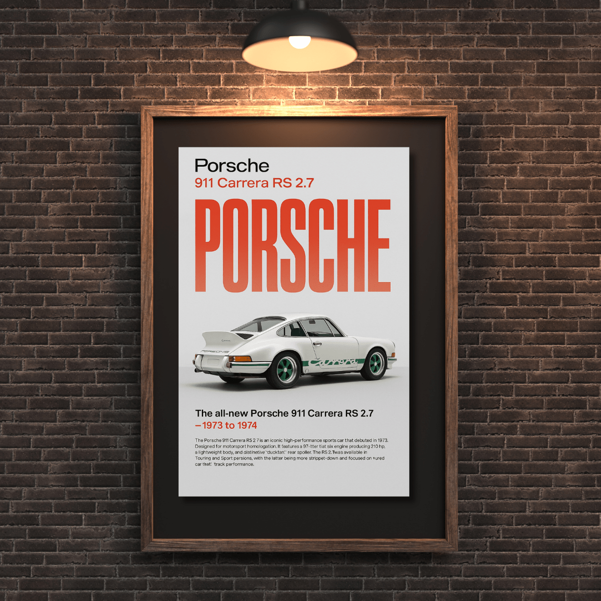 Porsche 911 Carrera RS 2.7 ‘Ducktail’ Poster – Retro Magazine Style | Minimalist Car Wall Art (A5–A1) - Doublenightprints