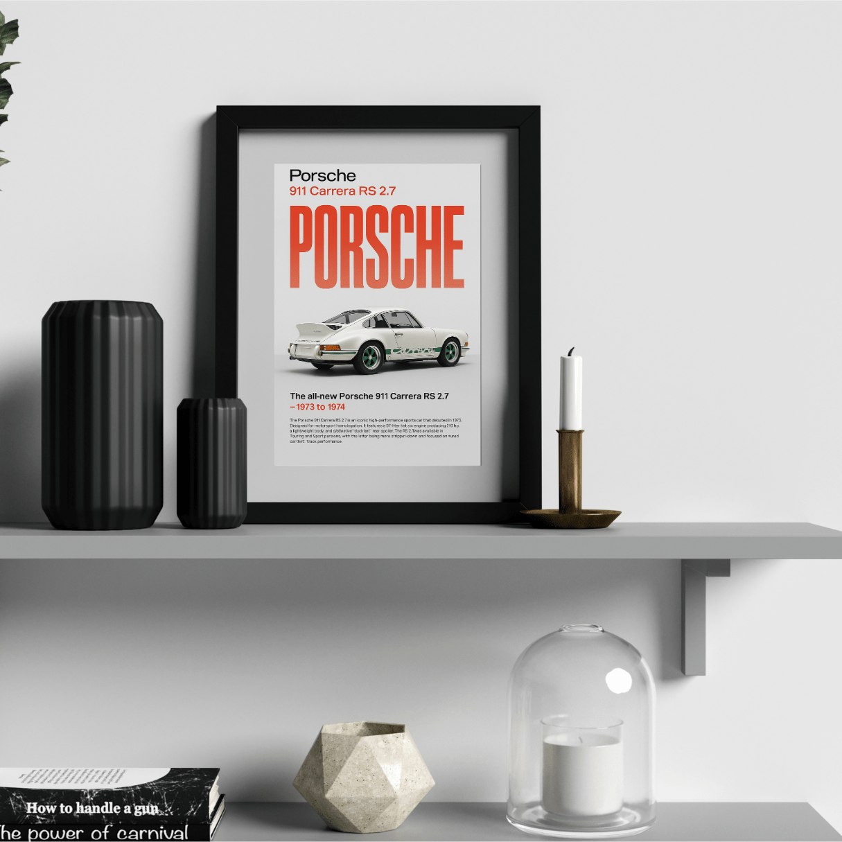 Porsche 911 Carrera RS 2.7 ‘Ducktail’ Poster – Retro Magazine Style | Minimalist Car Wall Art (A5–A1) - Doublenightprints