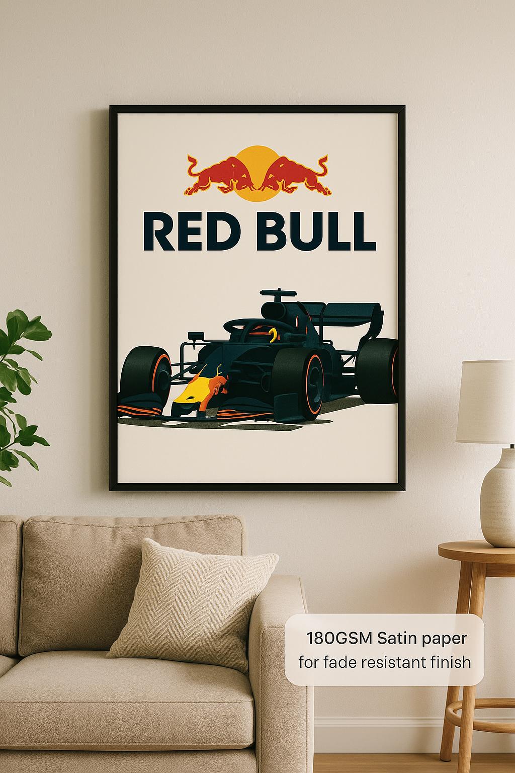 Red Bull Racing F1 Poster – Retro Style Formula 1 Wall Art | Max Verstappen Car Print | Red Bull Motorsport Gift | A1–A4 Satin Print - Doublenightprints