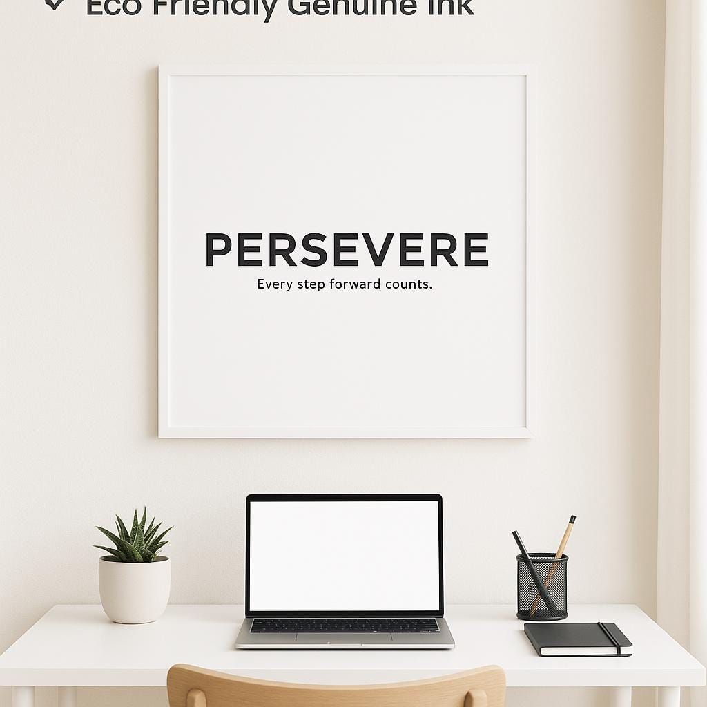 Inspirational Minimalist Poster “PERSEVERE” | Black and White Motivational Wall Art for Living Room, Bedroom, Office | Eco Friendly Ink - Doublenightprints