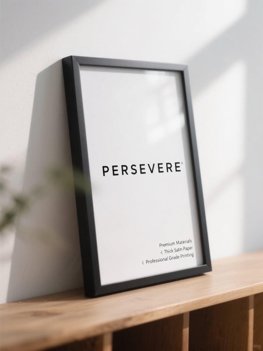 Inspirational Minimalist Poster “PERSEVERE” | Black and White Motivational Wall Art for Living Room, Bedroom, Office | Eco Friendly Ink - Doublenightprints