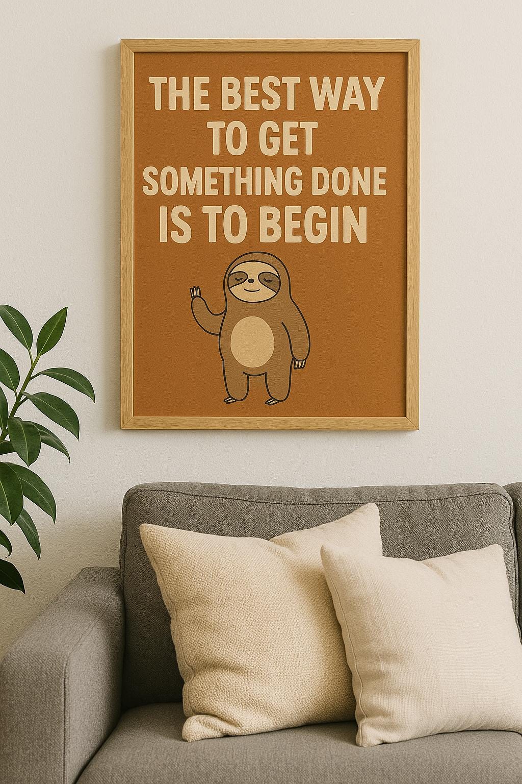 The Best Way to Get Something Done Is to Begin – Funny Sloth Motivational Poster | A3 A4 Wall Art Print | Office, Home Decor Gift - Doublenightprints