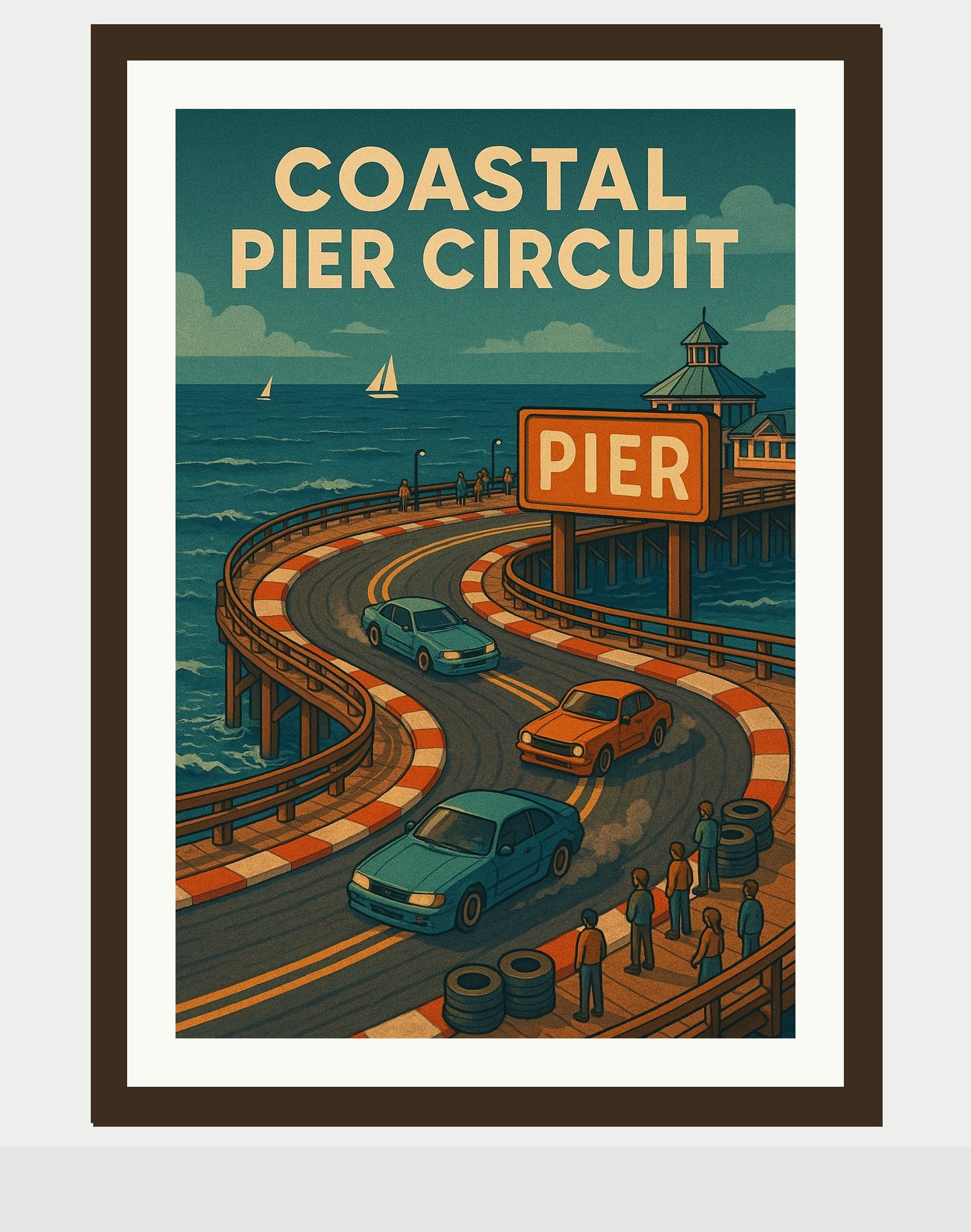 Coastal Pier Circuit Poster | Seaside Racing Wall Art | Vintage Motorsport Travel Print - Doublenightprints