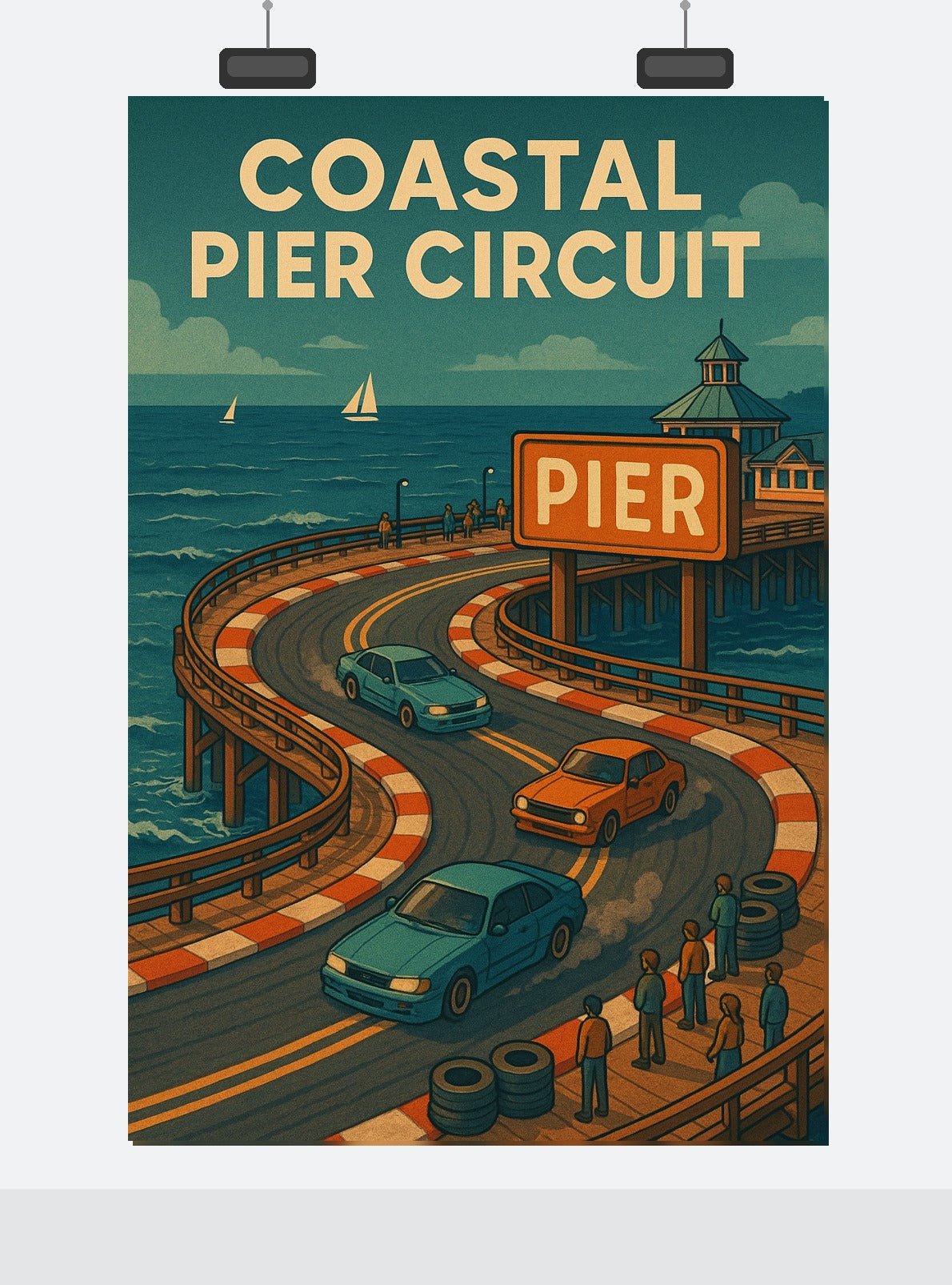 Coastal Pier Circuit Poster | Seaside Racing Wall Art | Vintage Motorsport Travel Print - Doublenightprints