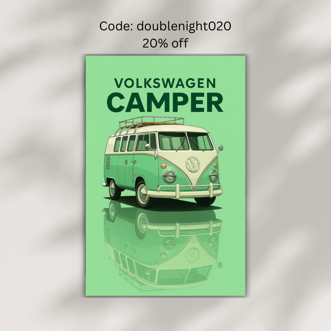 VW Camper Van Poster - Classic Camper Van Poster - Classic 1960' Car Poster A1 - A4 - Doublenightprints