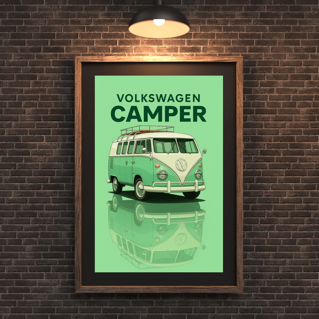 VW Camper Van Poster - Classic Camper Van Poster - Classic 1960' Car Poster A1 - A4 - Doublenightprints