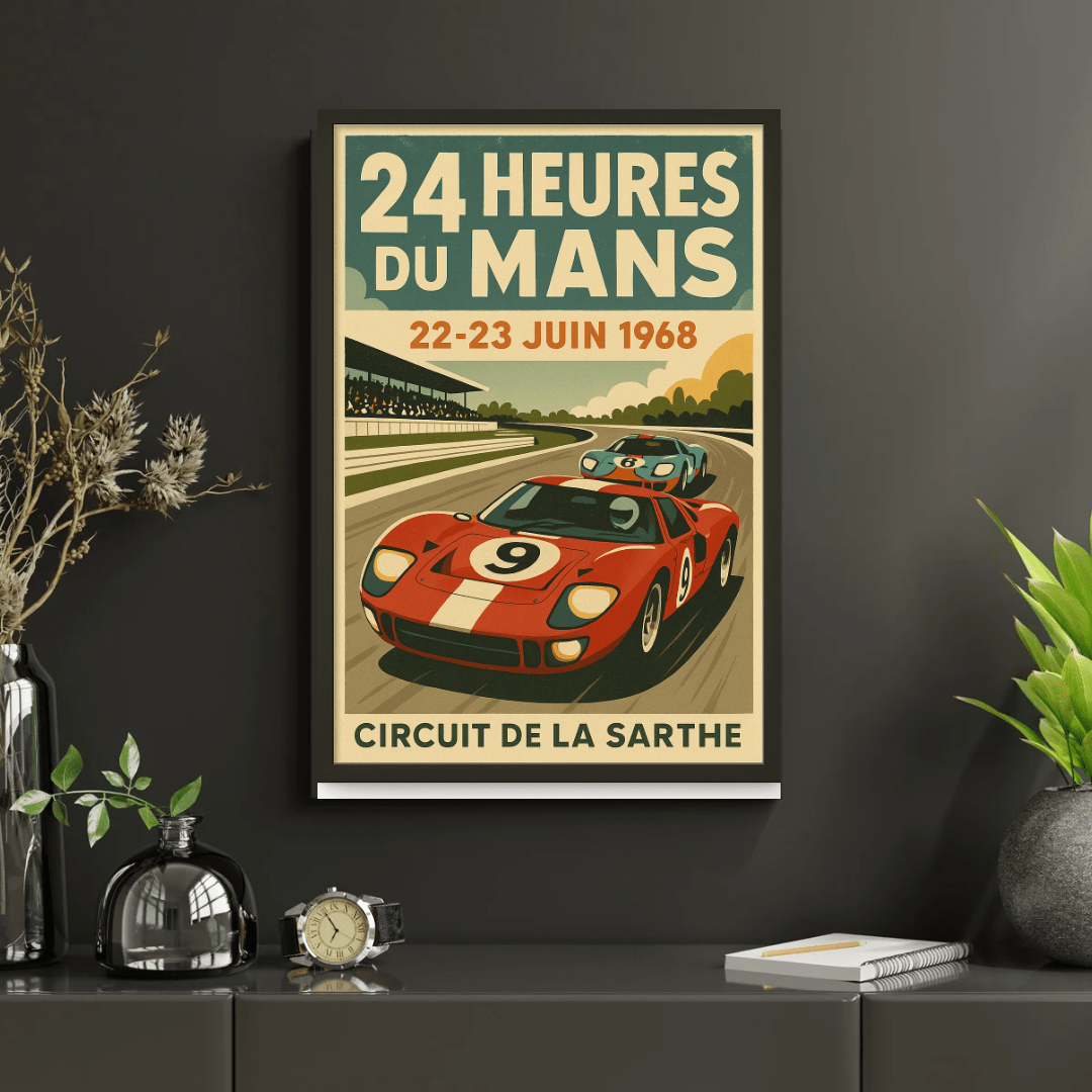 Le Mans 1968 – 24 Heures du Mans Vintage Racing Poster (Portrait) - Doublenightprints