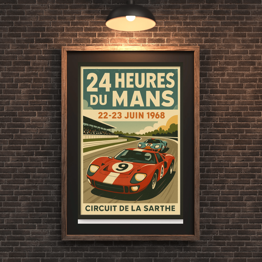 Le Mans 1968 – 24 Heures du Mans Vintage Racing Poster (Portrait) - Doublenightprints