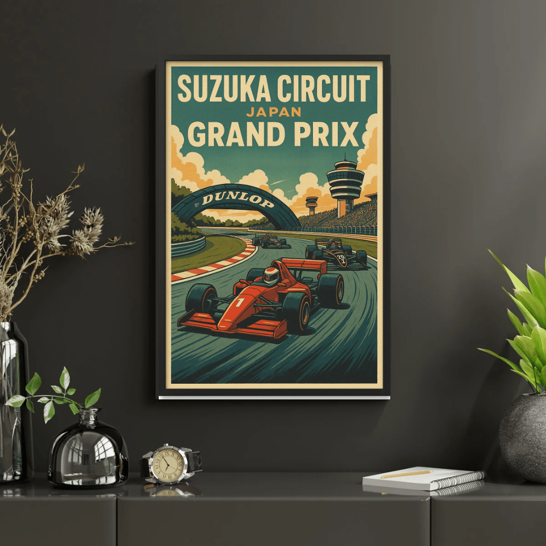 Suzuka Circuit Neon Poster – Japanese Grand Prix Racing Wall Art (Portrait) - Doublenightprints