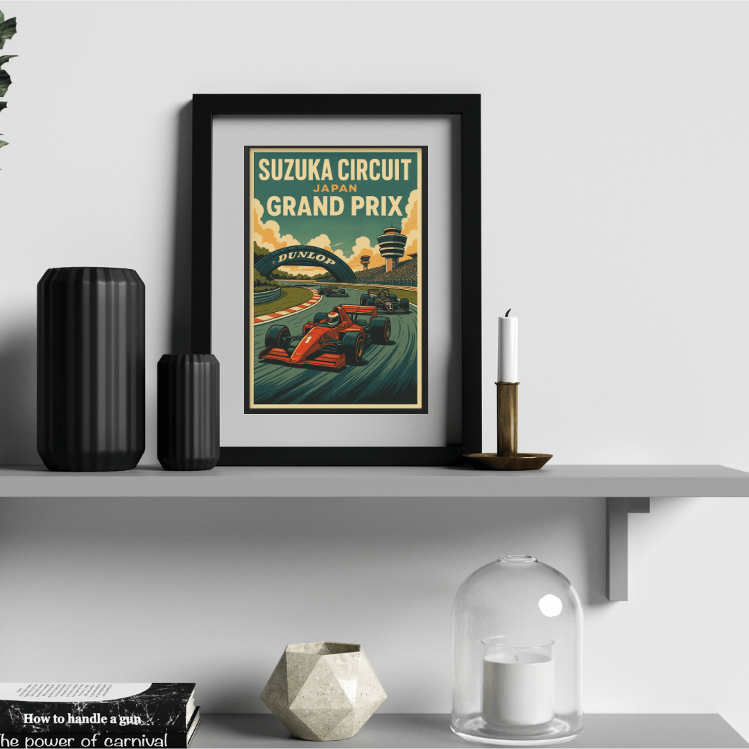 Suzuka Circuit Neon Poster – Japanese Grand Prix Racing Wall Art (Portrait) - Doublenightprints