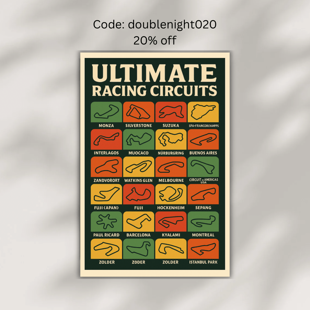 Ultimate Racing Circuits Poster – Famous Track Layouts Collection (Portrait) - Doublenightprints