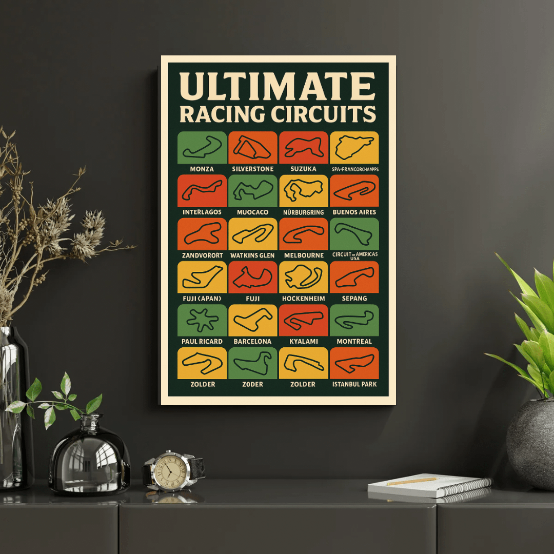 Ultimate Racing Circuits Poster – Famous Track Layouts Collection (Portrait) - Doublenightprints