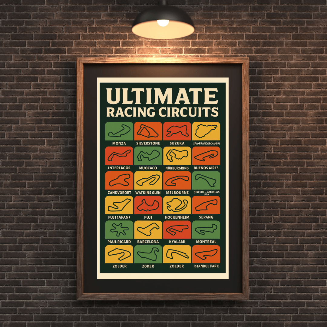 Ultimate Racing Circuits Poster – Famous Track Layouts Collection (Portrait) - Doublenightprints