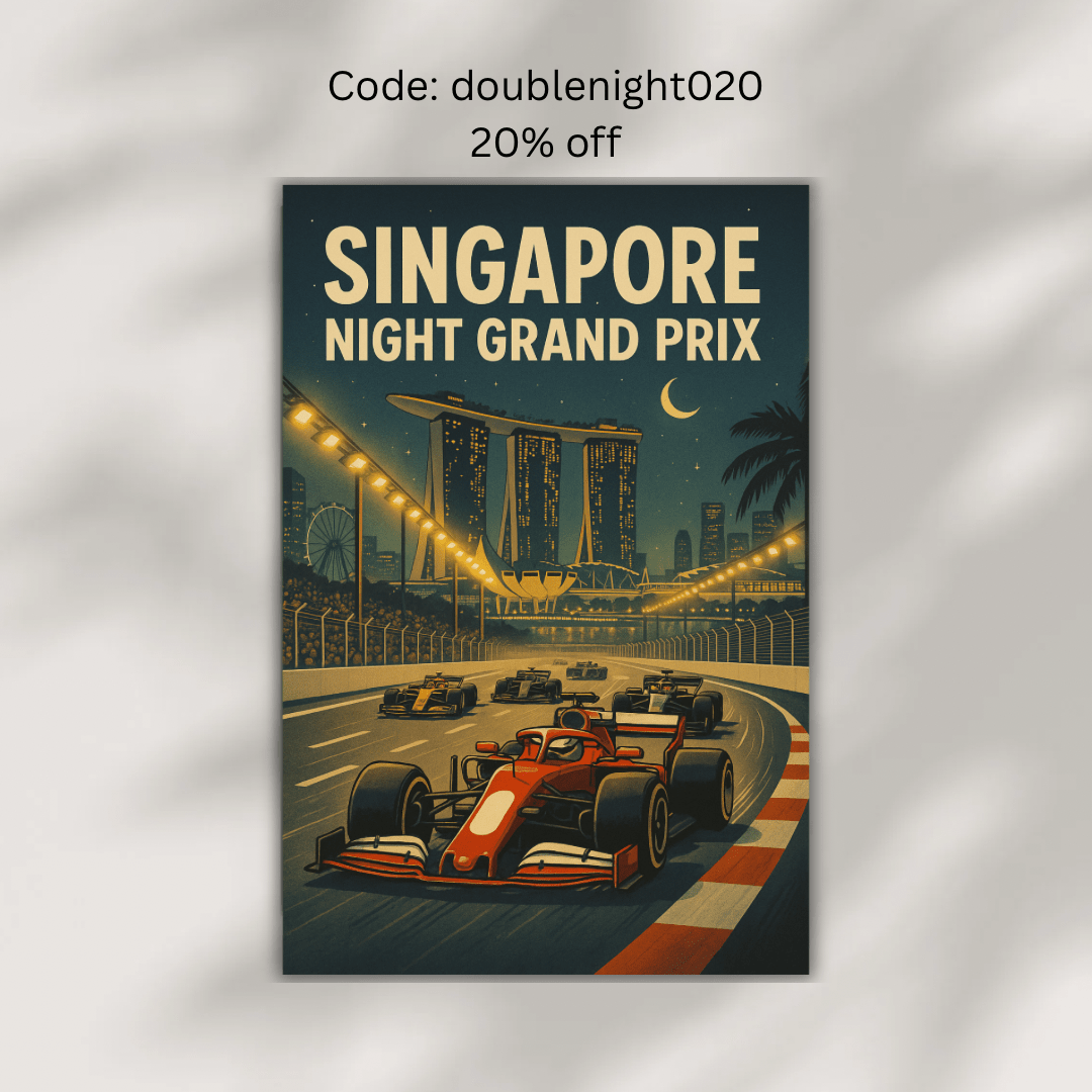 Singapore Night Race Poster – Retro Racing Wall Art (Portrait) - Doublenightprints