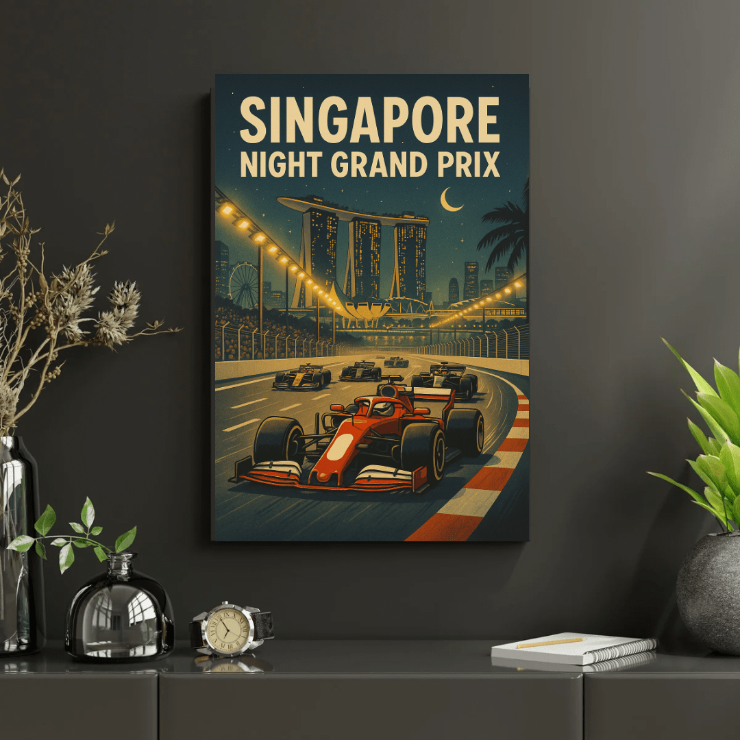 Singapore Night Race Poster – Retro Racing Wall Art (Portrait) - Doublenightprints