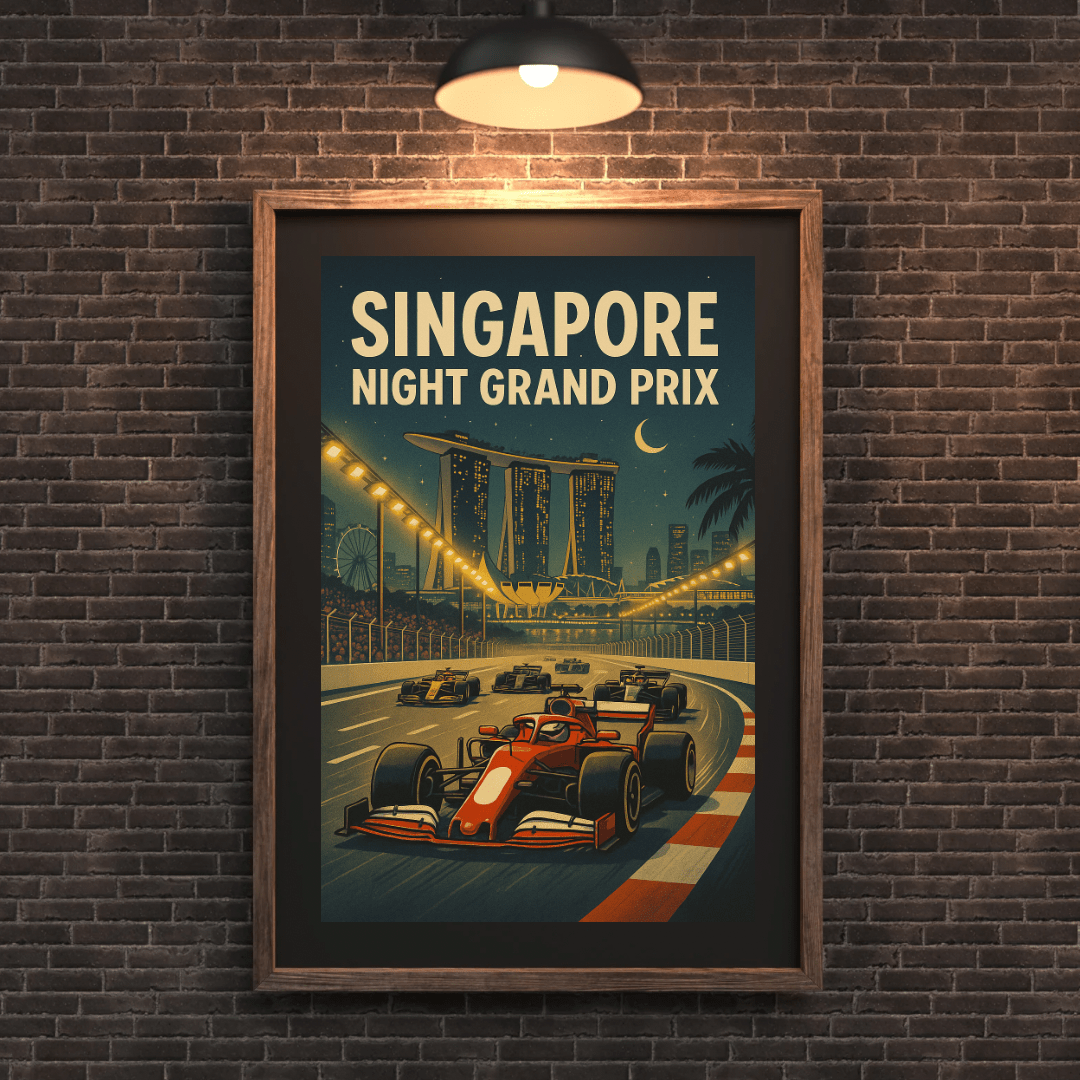 Singapore Night Race Poster – Retro Racing Wall Art (Portrait) - Doublenightprints