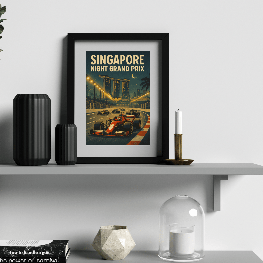 Singapore Night Race Poster – Retro Racing Wall Art (Portrait) - Doublenightprints