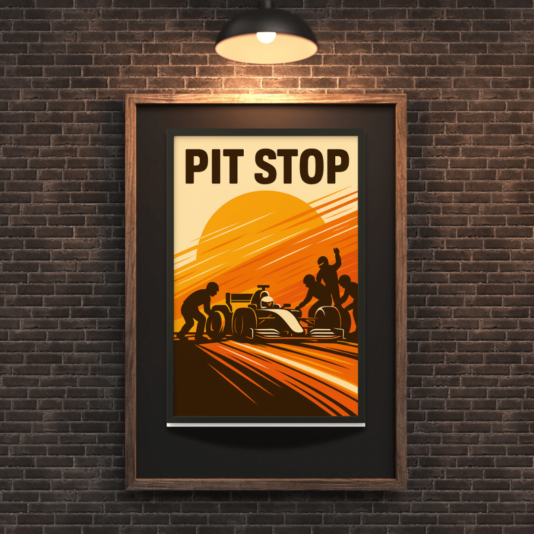 Pit Stop Silhouette Poster – Retro Motorsport Wall Art (Portrait) - Doublenightprints