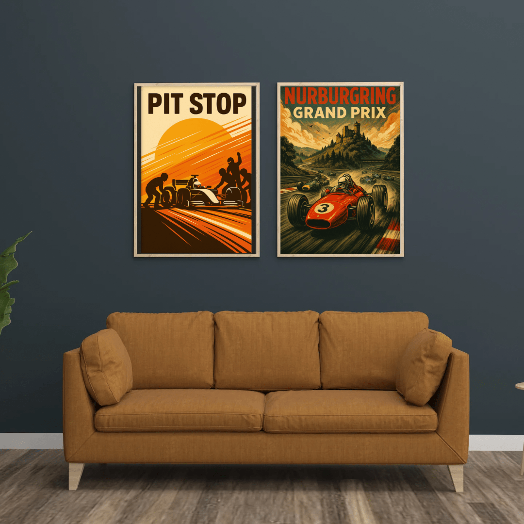 Pit Stop Silhouette Poster – Retro Motorsport Wall Art (Portrait) - Doublenightprints