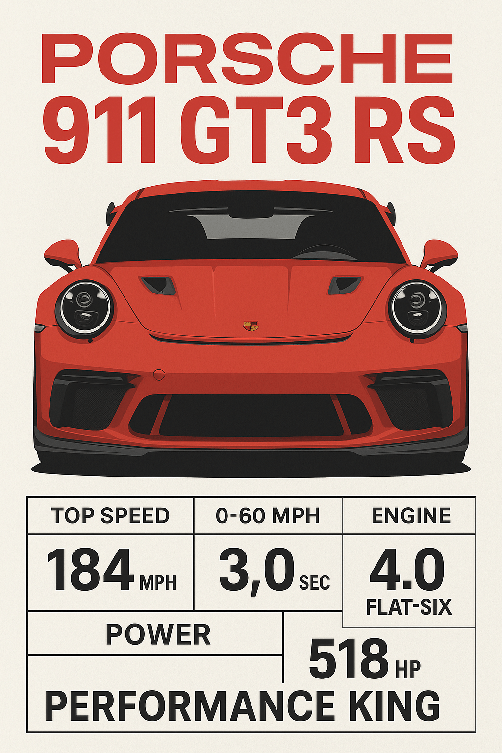 Porsche 911 GT3 RS — Specs Poster (Red) - Doublenightprints