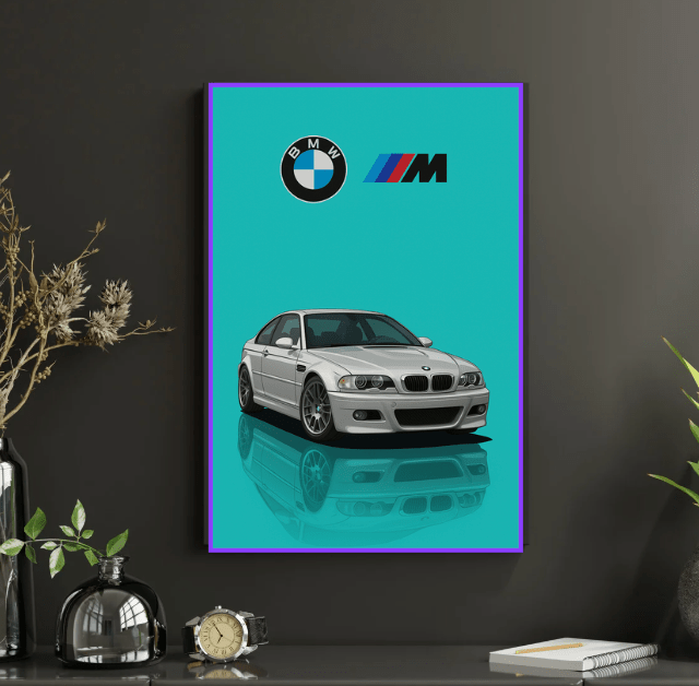 BMW E46 M3 cartoon Poster - Car enthusiast Wall art - Custom Car Poster - Doublenightprints