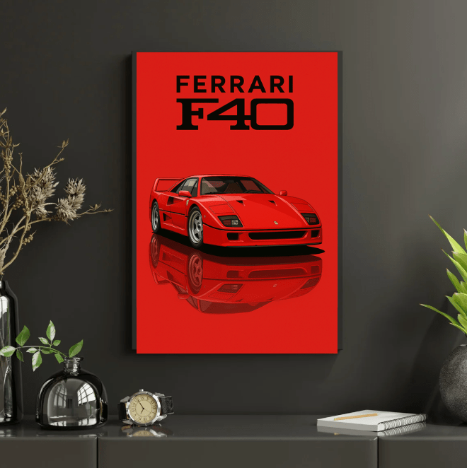 Red Ferrari F40 Poster - Car enthusiast Wall art - Custom Car Poster - Print at home poster (Digital Download)) - Doublenightprints