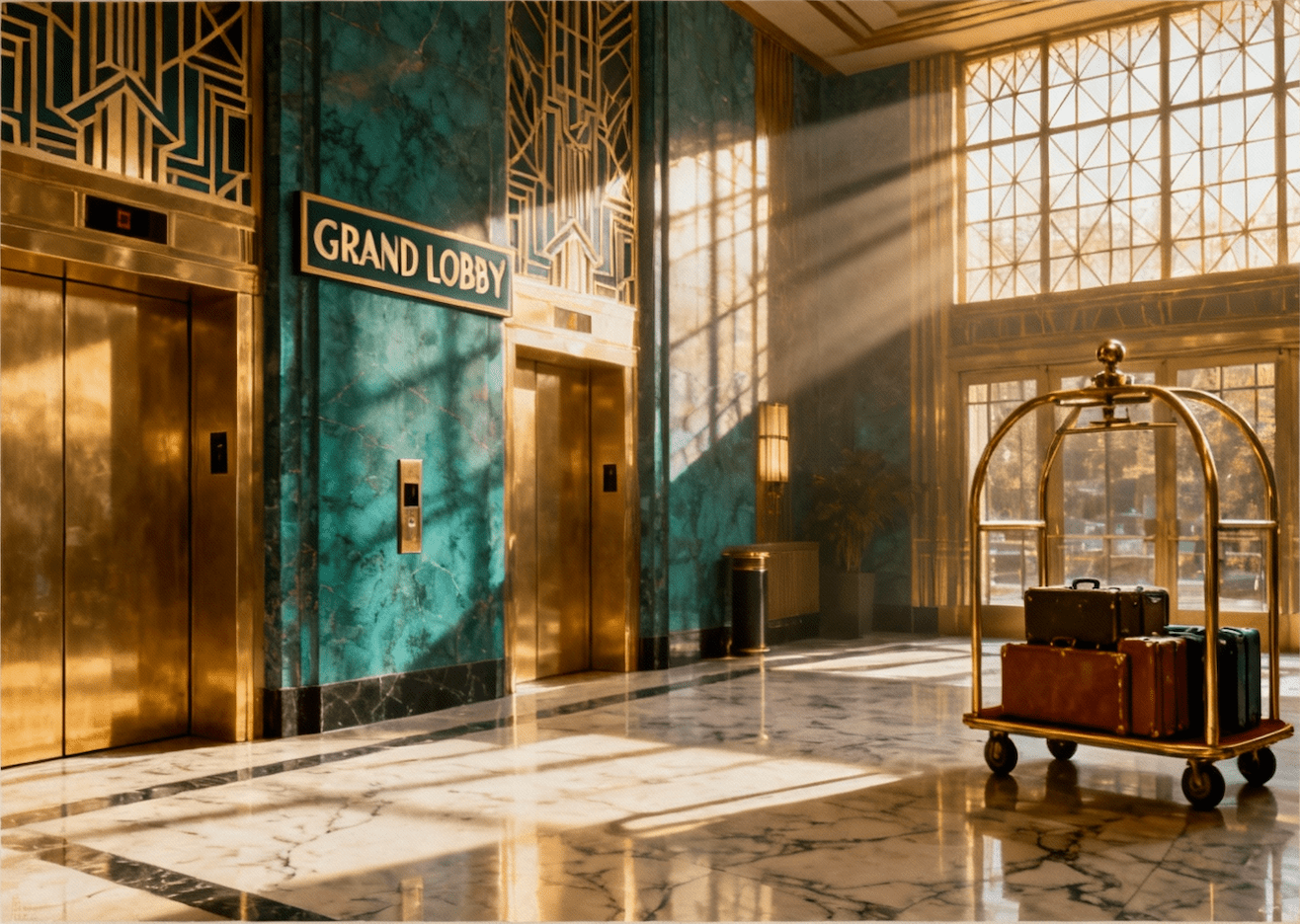 Hotel Lobby Retro Print— Retro Luxury Hotel Lobby Poster - Doublenightprints