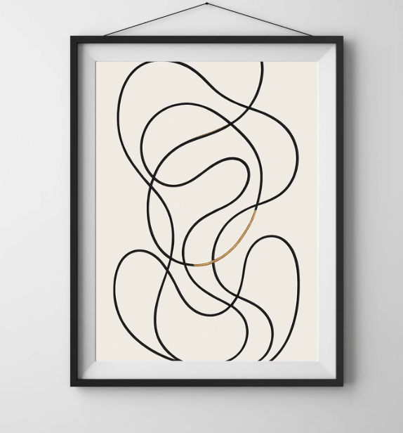 Abstract Line Flow (Black & Gold) — Minimal Wall Art - Doublenightprints