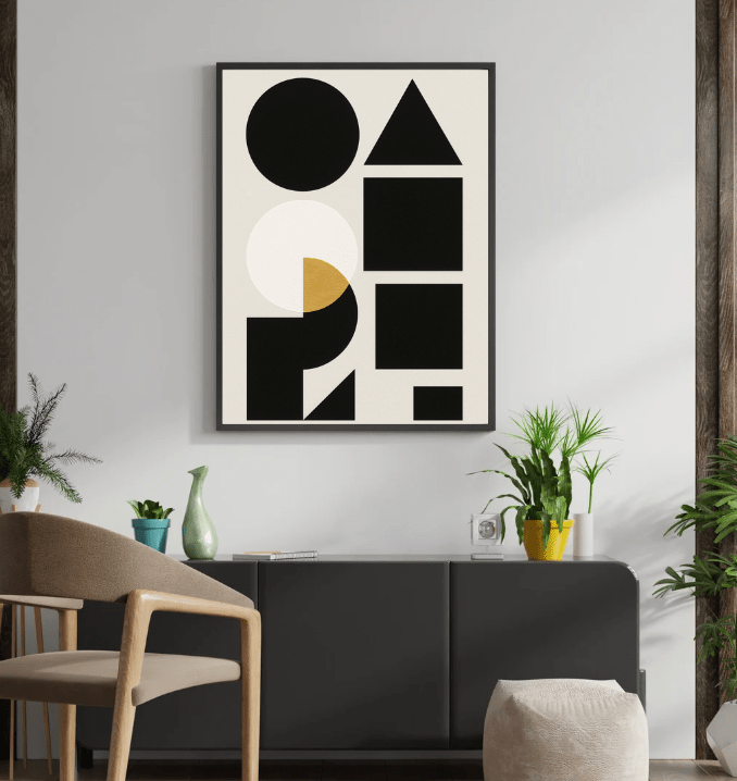 Bauhaus Geometry (Black • White • Gold) — Modern Print - Doublenightprints