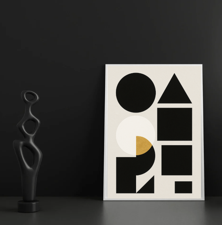 Bauhaus Geometry (Black • White • Gold) — Modern Print - Doublenightprints