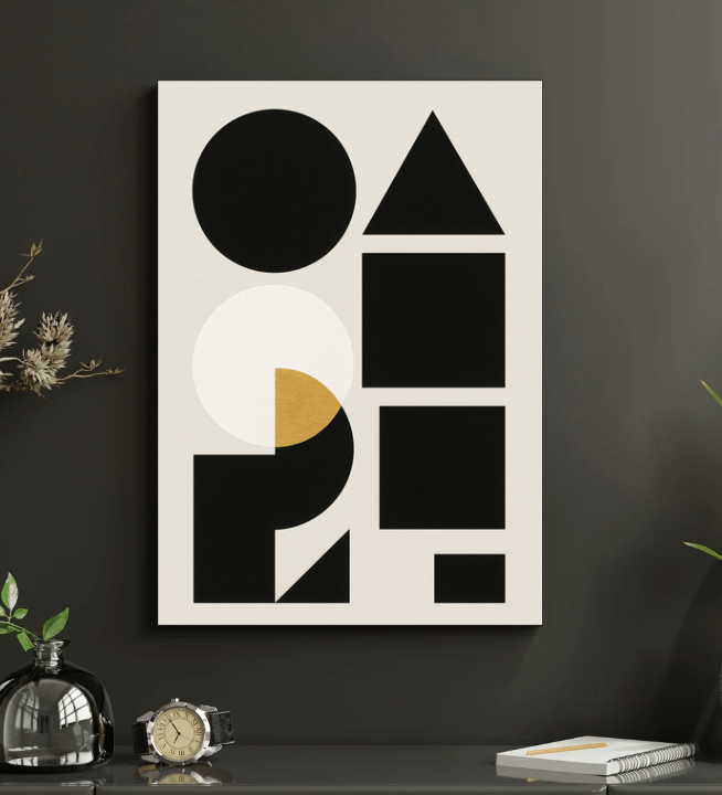 Bauhaus Geometry (Black • White • Gold) — Modern Print - Doublenightprints