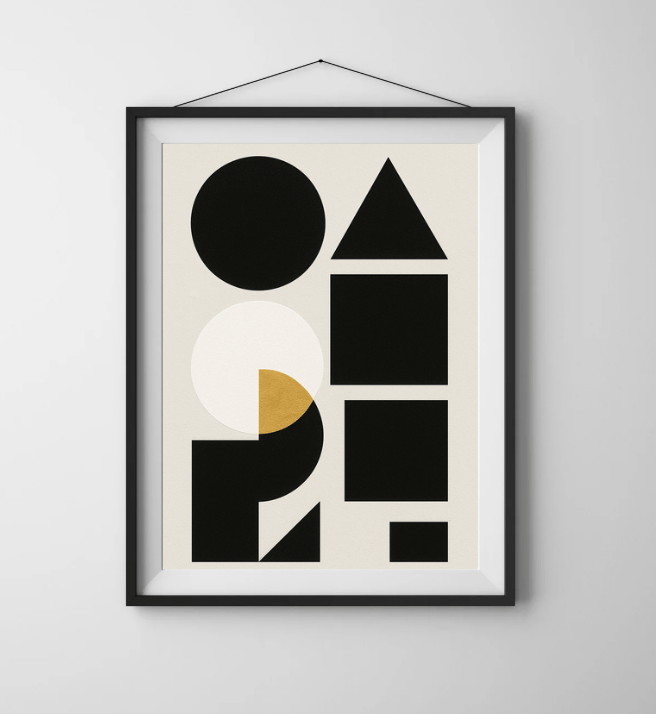 Bauhaus Geometry (Black • White • Gold) — Modern Print - Doublenightprints