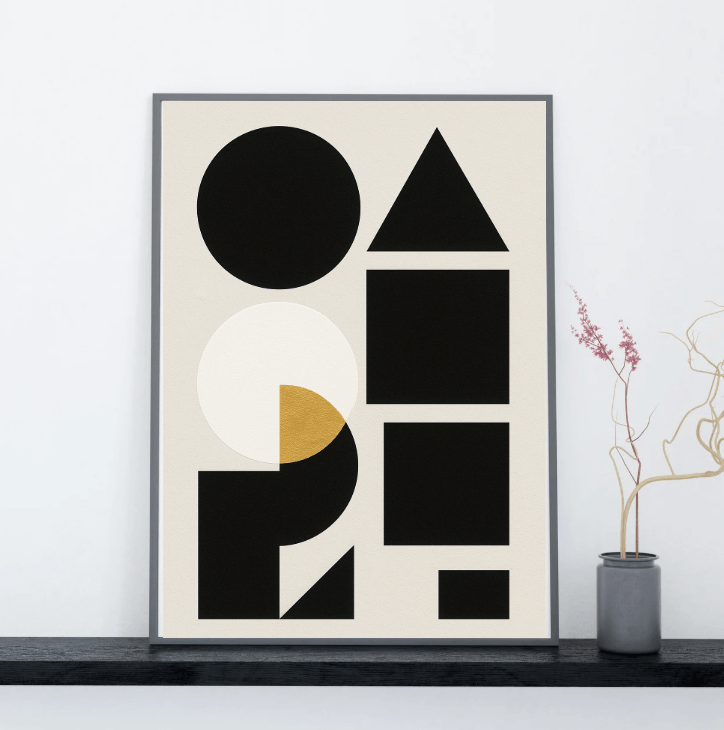 Bauhaus Geometry (Black • White • Gold) — Modern Print - Doublenightprints