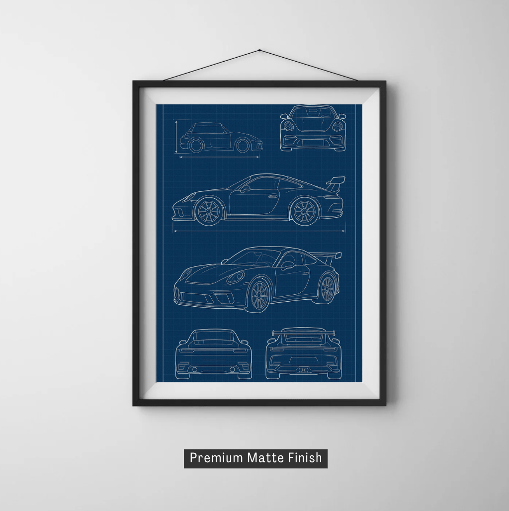 Sports Car Blueprint — Technical Drawing Poster - Doublenightprints