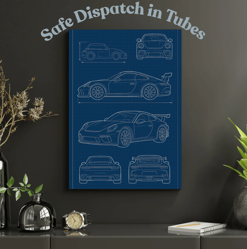 Sports Car Blueprint — Technical Drawing Poster - Doublenightprints