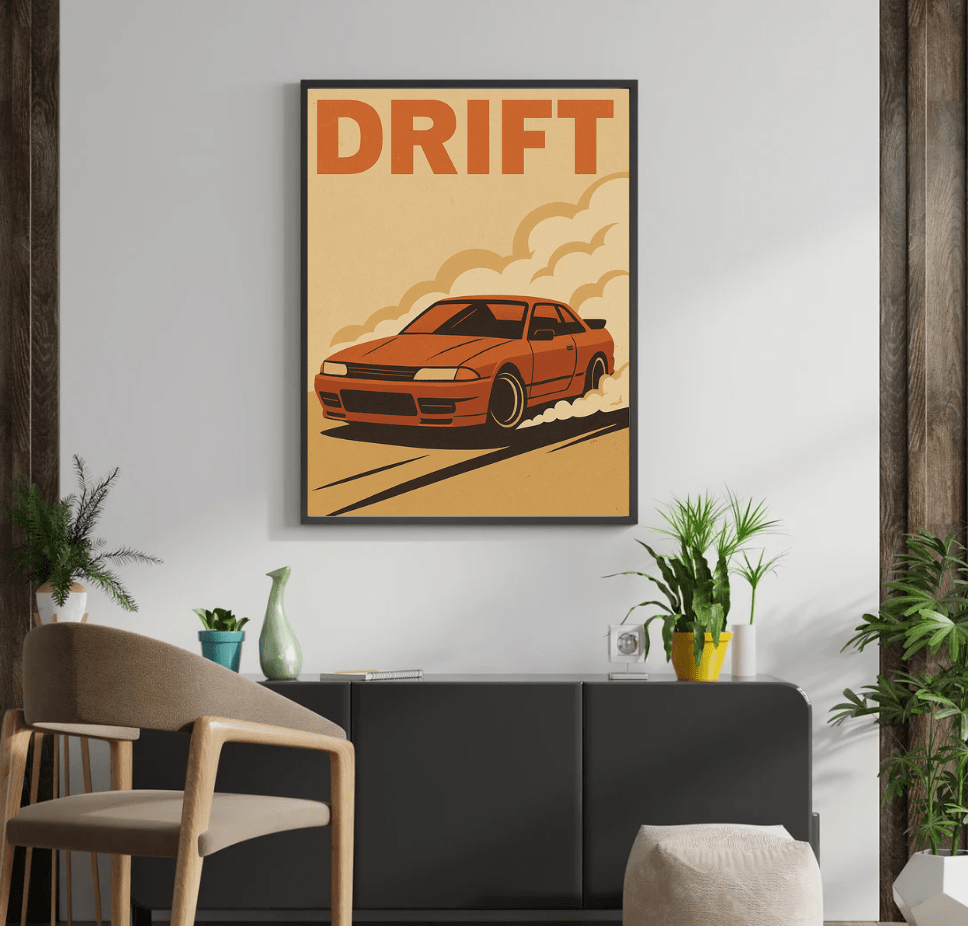 Drift in Smoke — Retro Drift Car Poster - Doublenightprints
