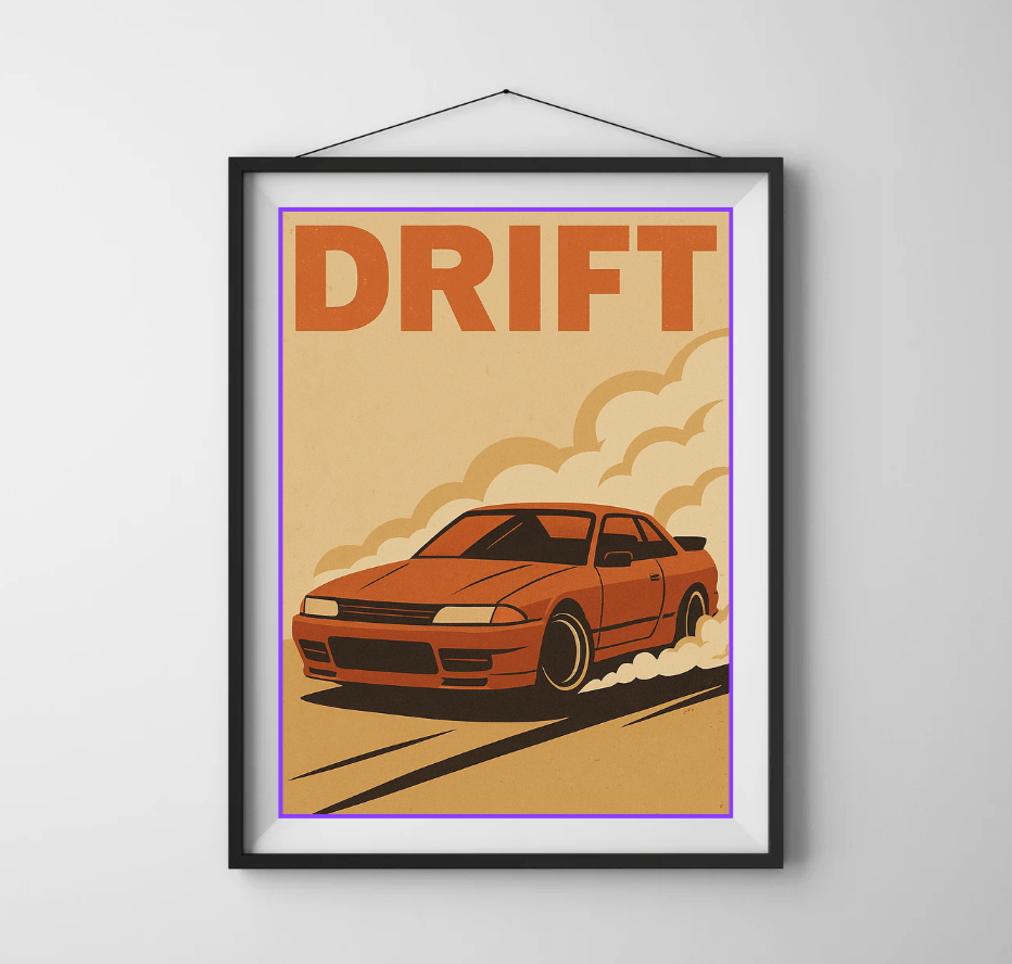 Drift in Smoke — Retro Drift Car Poster - Doublenightprints