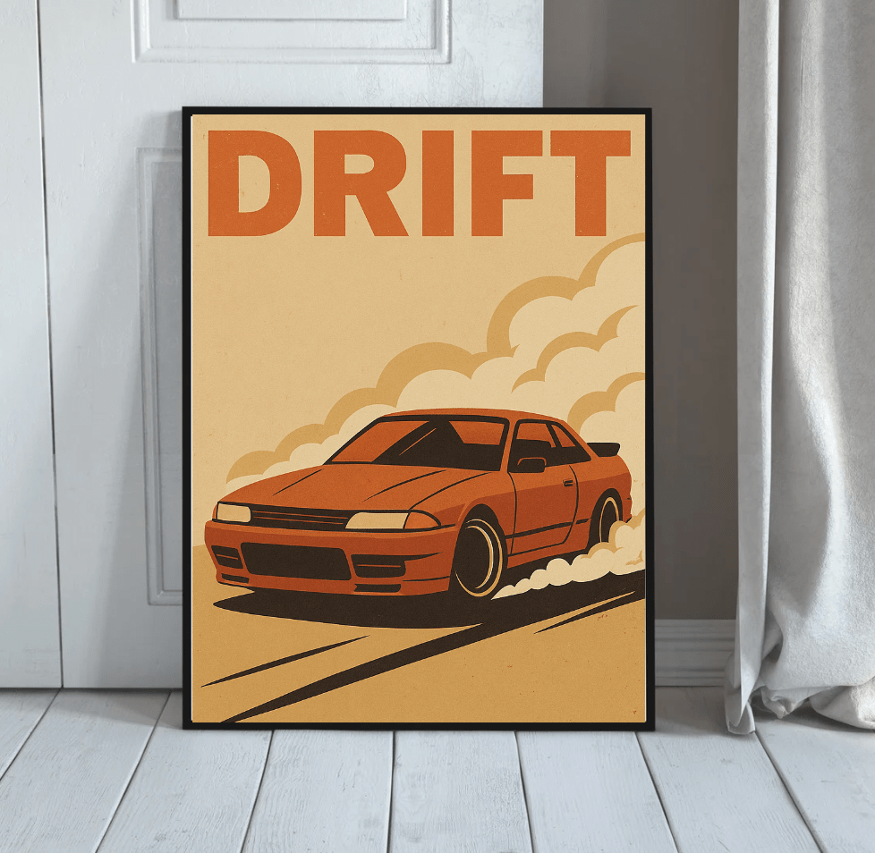 Drift in Smoke — Retro Drift Car Poster - Doublenightprints