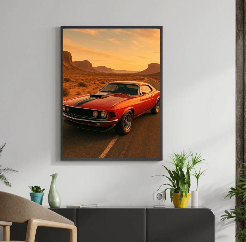 Desert Highway Muscle — Sunset Car Poster - Doublenightprints