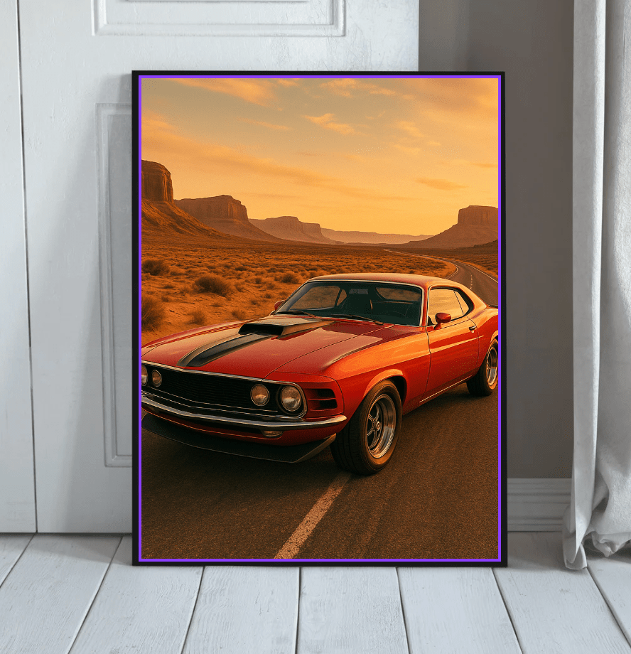 Desert Highway Muscle — Sunset Car Poster - Doublenightprints