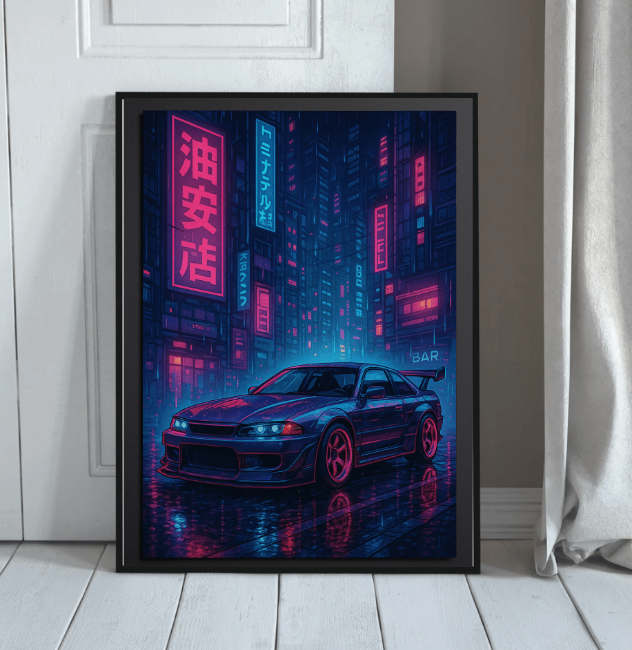Neon Street Racer — Cyberpunk Night Poster - Doublenightprints