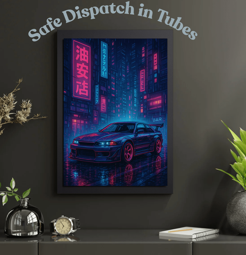 Neon Street Racer — Cyberpunk Night Poster - Doublenightprints