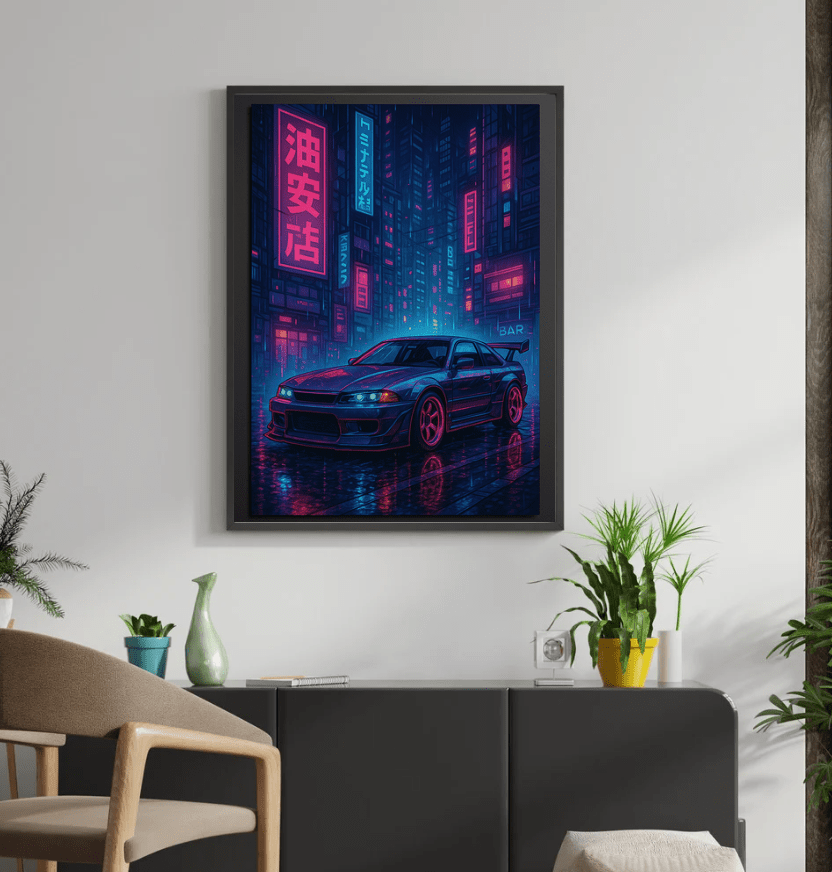 Neon Street Racer — Cyberpunk Night Poster - Doublenightprints