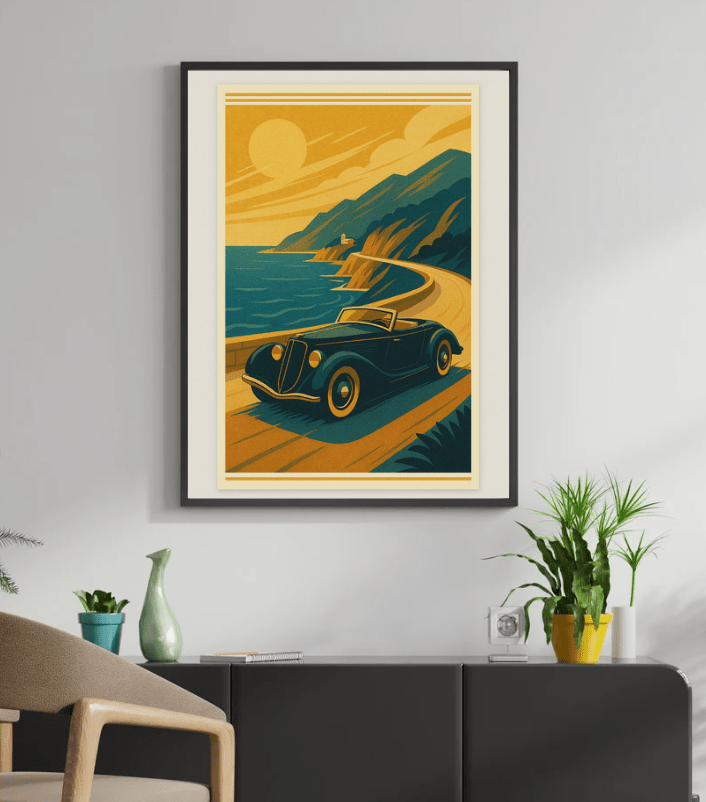 Coastal Roadster — Art Deco Motoring Poster - Doublenightprints