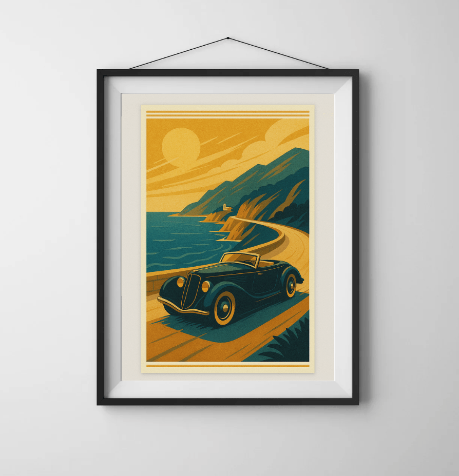 Coastal Roadster — Art Deco Motoring Poster - Doublenightprints