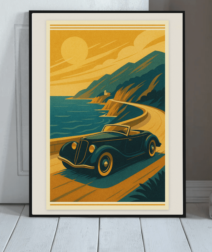 Coastal Roadster — Art Deco Motoring Poster - Doublenightprints