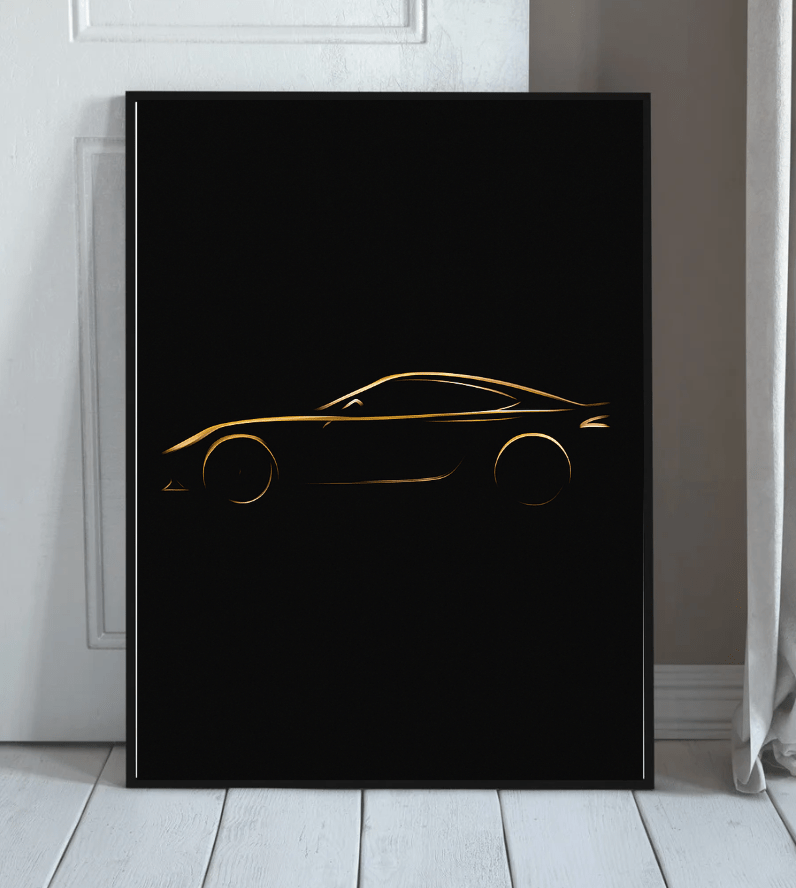 Gold Supercar Silhouette — Minimal Luxury Car Poster - Doublenightprints