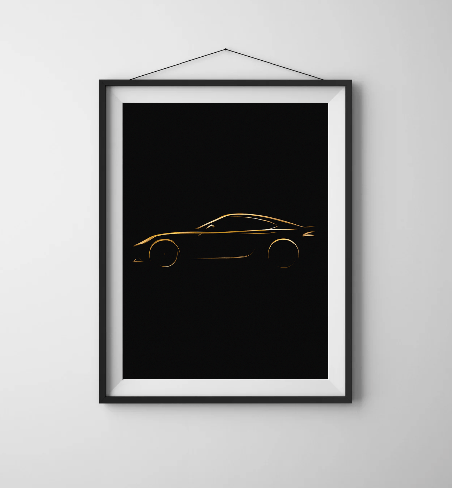 Gold Supercar Silhouette — Minimal Luxury Car Poster - Doublenightprints