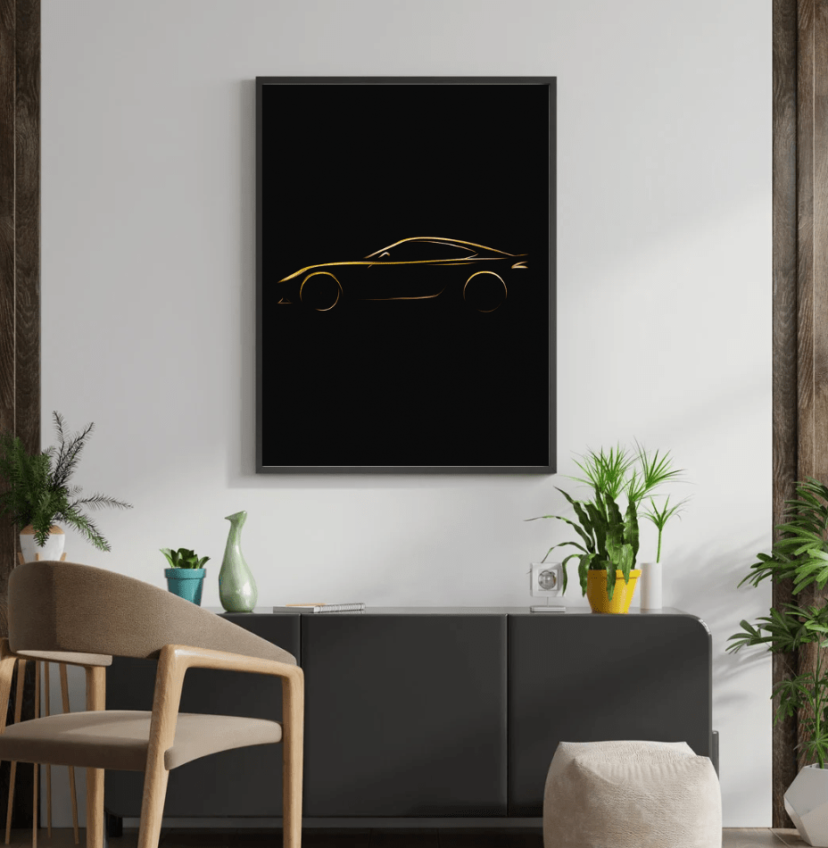 Gold Supercar Silhouette — Minimal Luxury Car Poster - Doublenightprints